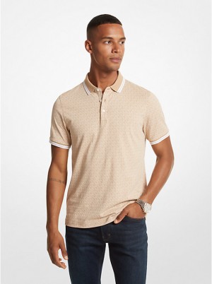 Men Michael Kors Greenwich Logo Print Cotton Jersey Polo Shirts Khaki | JSQMRL-457