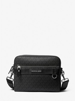 Men Michael Kors Hudson 2-in-1 Logo Crossbody Bags Black | TZLKYW-942