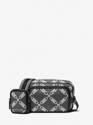 Men Michael Kors Hudson Empire Logo Jacquard Crossbody Bags Black | IJGNBP-792