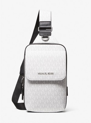 Men Michael Kors Hudson Signature Logo Sling Pack Crossbody Bags White | ASUZCT-462