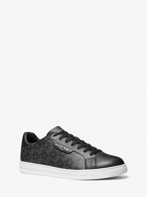 Men Michael Kors Keating Empire Signature Logo and Leather Sneakers Black | IPUAOM-063