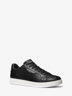 Men Michael Kors Keating Leather Sneakers Black | RDZQGT-926