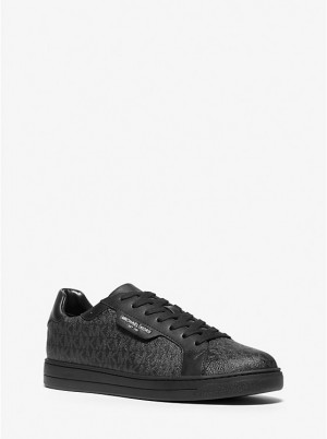 Men Michael Kors Keating Logo and Leather Sneakers Black | YNBRZG-358