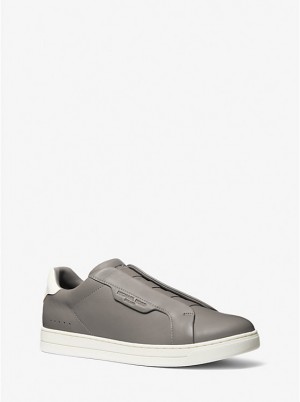 Men Michael Kors Keating Two-Tone Leather Slip-On Sneakers Grey | BDQYZJ-804