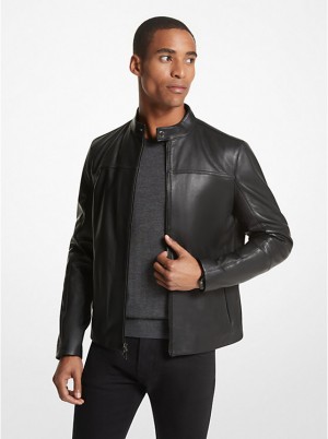 Men Michael Kors Leather Racer Jackets Black | XLEYNB-283