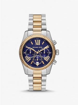 Men Michael Kors Lexington Two-Tone Watches Blue | HSVEUN-123