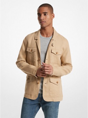 Men Michael Kors Linen Field Jackets Khaki | YRTWGF-031