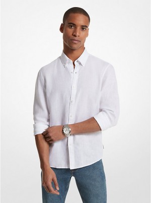 Men Michael Kors Linen Shirts White | KXPZJL-684