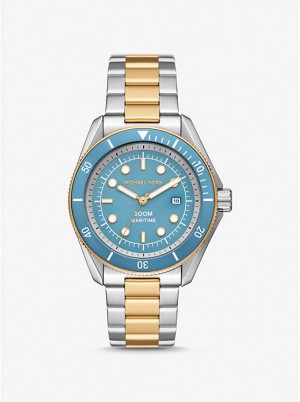 Men Michael Kors Oversized Maritime Two-Tone Watches Blue | ZGWBKT-421