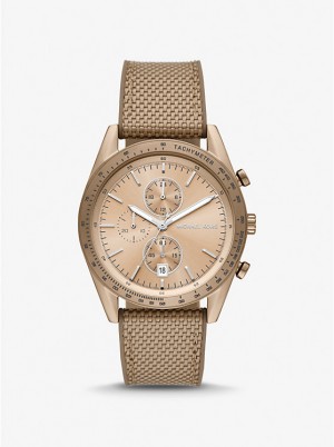 Men Michael Kors Oversized Warren Beige Gold-Tone and Nylon Watches Beige | LYICBW-390