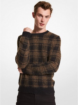 Men Michael Kors Plaid Brushed Knit Sweaters Black | GEQULV-802