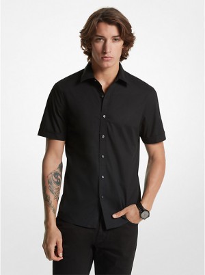 Men Michael Kors Slim-Fit Stretch Cotton Shirts Black | CZDTJS-862