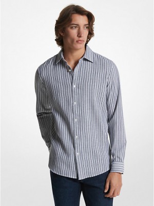 Men Michael Kors Stretch Cotton Striped Woven Shirts Blue | IXYKVE-746