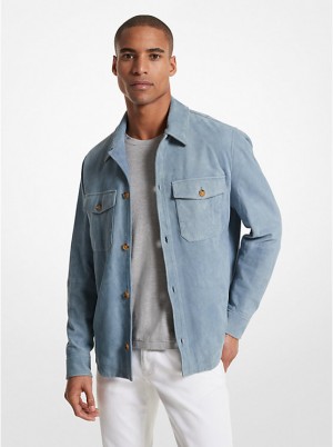 Men Michael Kors Suede Shirt Jackets Blue | JQWDFK-139