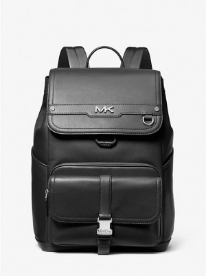 Men Michael Kors Varick Leather Backpack Black | UKMPJH-713