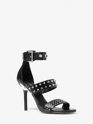 Women Michael Kors Amal Astor Stud Leather Sandals Black | TYDLIS-172