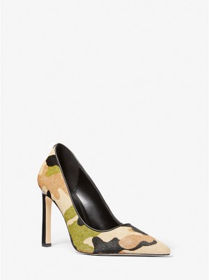 Women Michael Kors Amara Camouflage Print Calf Hair Pumps Olive Multicolor | XTCZDU-243