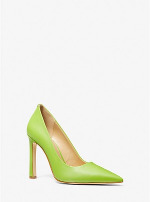 Women Michael Kors Amara Leather Pumps Green | ZGFDAY-082