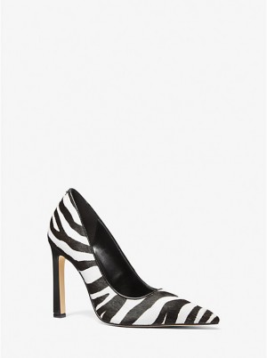 Women Michael Kors Amara Zebra Print Calf Hair Pumps Black | YWOUEJ-476