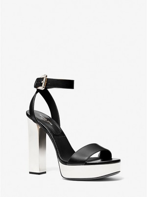 Women Michael Kors Anabelle Leather Platform Sandals Black | SHGNOY-439