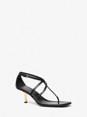 Women Michael Kors Anna Leather Sandals Black | PAGEHJ-719