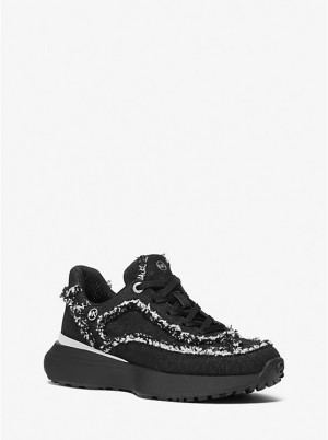 Women Michael Kors Ari Frayed Denim Sneakers Black | GMFHDI-928