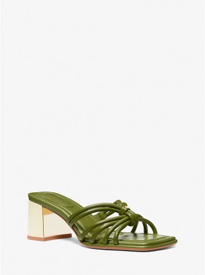 Women Michael Kors Astra Leather Mules Olive | KSLVAH-649