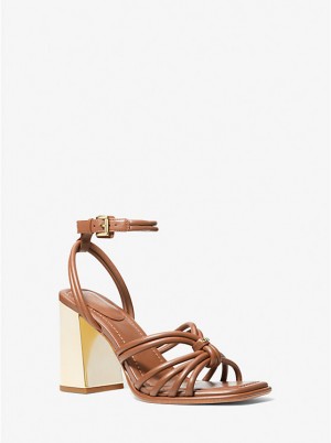 Women Michael Kors Astra Leather Sandals Brown | UXYHPC-371