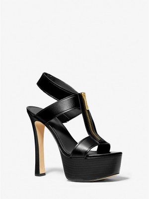 Women Michael Kors Berkley Leather Platform Sandals Black | XOAWNG-194