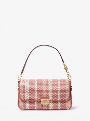 Women Michael Kors Bradshaw Small Woven Leather Convertible Shoulder Bags Rose Multicolor | AHVNPU-306