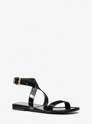 Women Michael Kors Bridgette Patent Leather Sandals Black | RXAZDJ-837