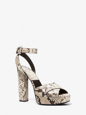 Women Michael Kors Cannon Python Embossed Leather Platform Sandals Beige | EDIMCH-938