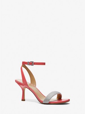 Women Michael Kors Carrie Embellished Leather Sandals Red | GSAZUE-618