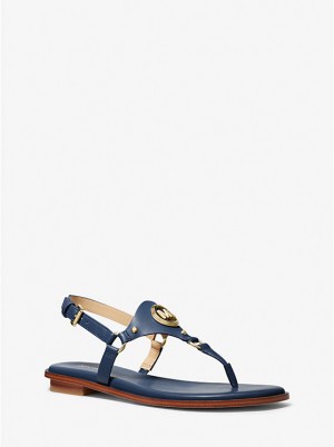 Women Michael Kors Casey Leather Sandals Navy | PVJOWA-721