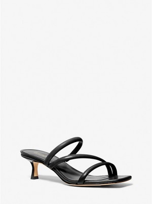 Women Michael Kors Celia Leather Kitten Sandals Black | JUYSBG-691