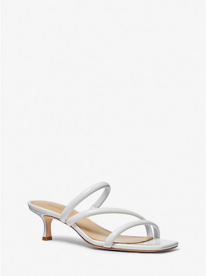 Women Michael Kors Celia Patent Kitten Sandals White | CMFVQA-826