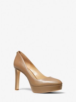 Women Michael Kors Chantal Leather Platform Pumps Brown | ARDFGM-465