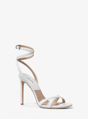 Women Michael Kors Chrissy Crocodile Embossed Leather Sandals White | EGKQLY-918