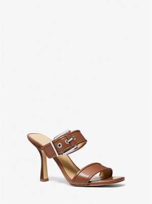 Women Michael Kors Colby Leather Sandals Brown | BIXGMN-249