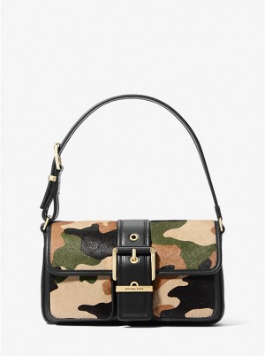 Women Michael Kors Colby Medium Camouflage Print Calf Hair Shoulder Bags Olive Multicolor | ISDMHT-471