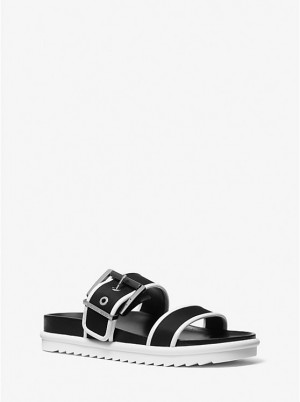 Women Michael Kors Colby Two-Tone Neoprene Slide Sandals White | WYXGFT-742