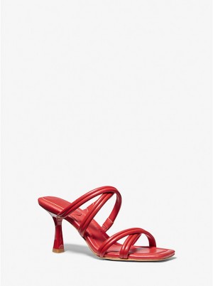 Women Michael Kors Corrine Leather Sandals Red | BXICEA-635