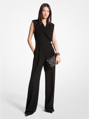 Women Michael Kors Crepe Double-Breasted Jumpsuit Dress Black | MBZAOE-590