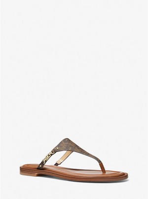 Women Michael Kors Daniella Empire Signature Logo Sandals Brown | BYGWUM-394