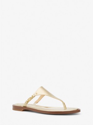 Women Michael Kors Daniella Metallic Leather Sandals Gold | FBYTKL-340