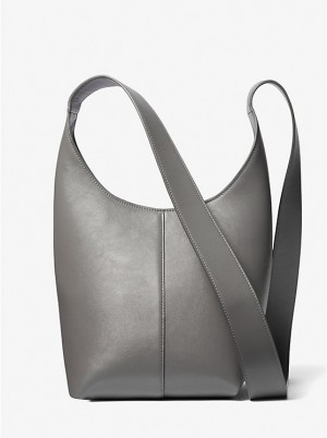 Women Michael Kors Dede Mini Leather Hobo Bag Grey | TBEQFD-506