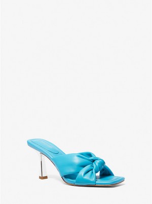 Women Michael Kors Elena Leather Sandals Blue | UAXBYQ-074