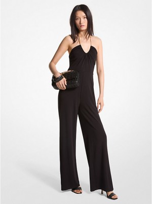 Women Michael Kors Embellished Stretch Matte Jersey Halter Jumpsuit Dress Black | MBCOIF-912