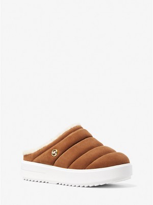 Women Michael Kors Emmett Quilted Suede Sneakers Brown | DFWSTN-592