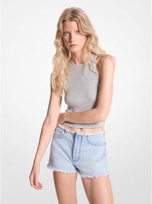 Women Michael Kors Frayed Denim Shorts Blue Wash | XDNMWH-305